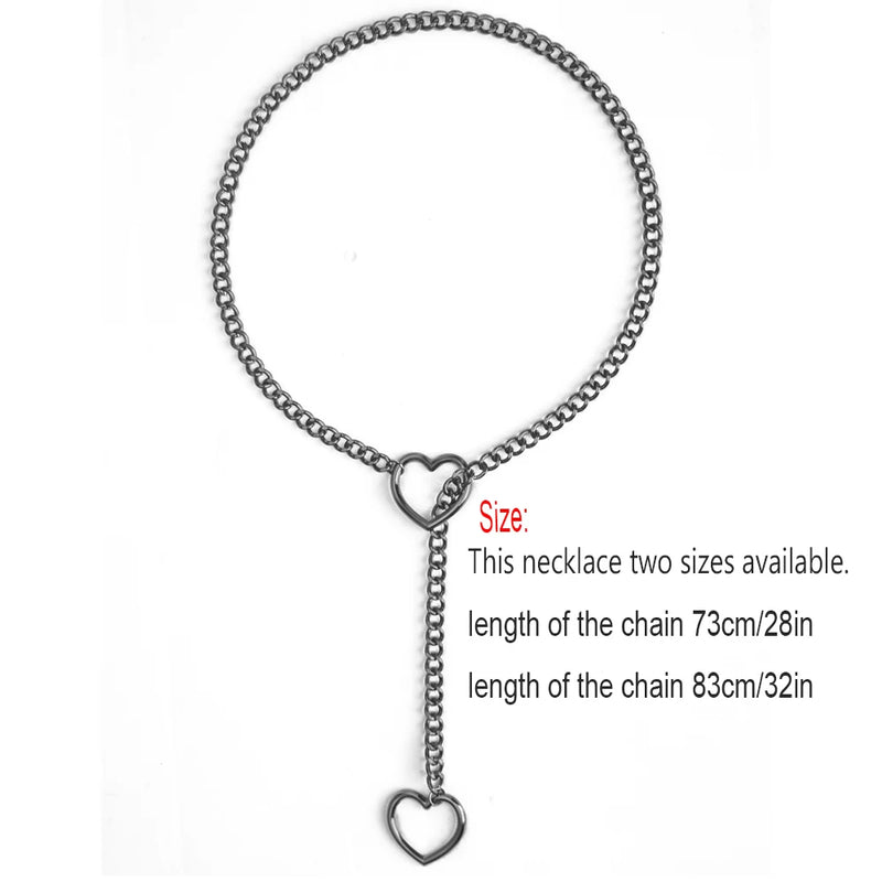 Heart Slip Chain Necklace For Women Punk Rock Long Chain Choker Necklace Gifts Adjustable Goth Jewelry