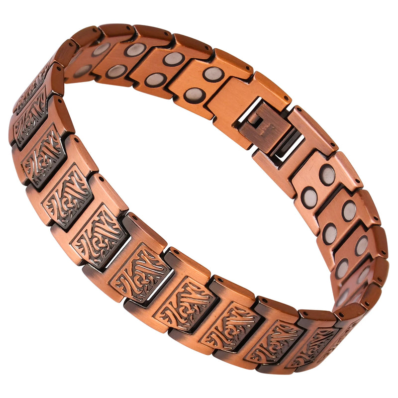 Befoshinn Vintage Men Bracelet Three Row Strength Magnetic Therapy Pure Copper Health Bracelet Popular Jewelry Bangles Men Gifts