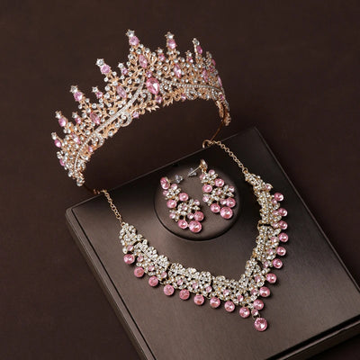 Luxury Silver Color Crystal Water Drop Bridal Jewelry Sets Rhinestone Tiaras Crown Necklace Earrings Wedding Dubai Jewelry Set