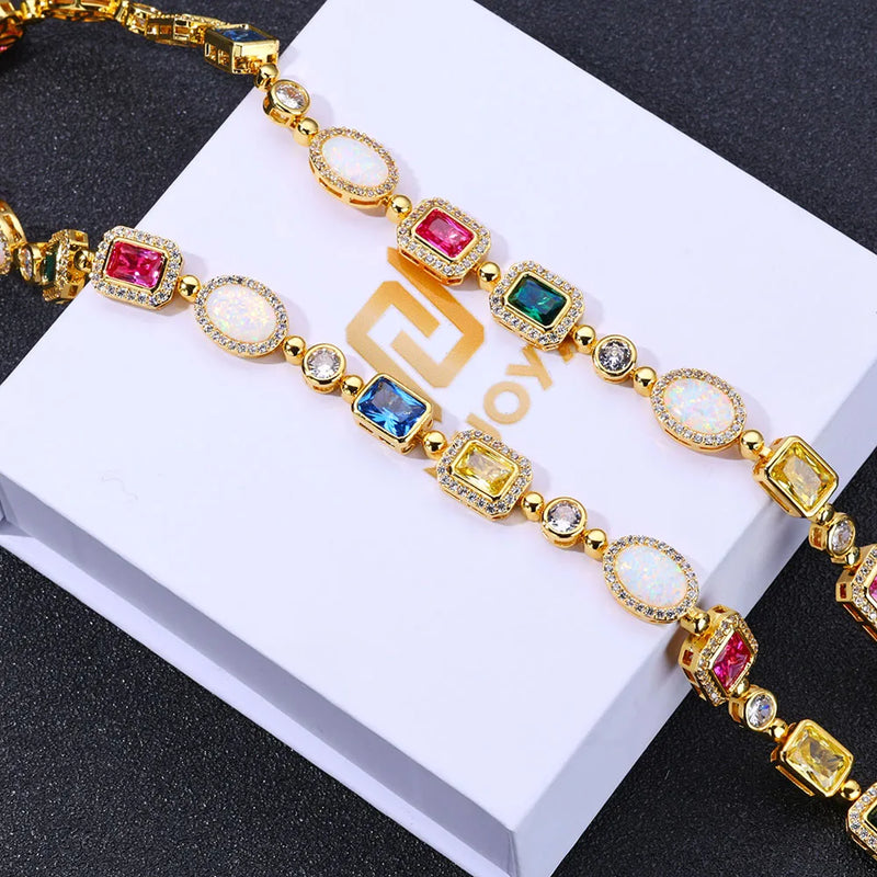 18k Gold Plated Multi Color Bracelet Geometric Cut Cubic Zirconia Women Fashion Bracelet Luxury Opal Diamond Chain