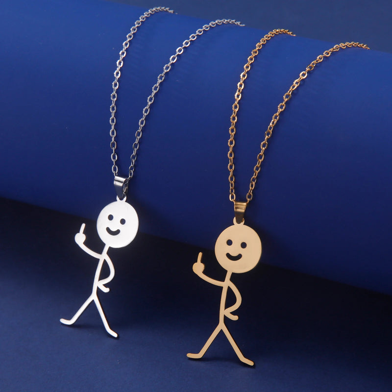 Teamer Hip Hop Middle Finger Stickman Necklace Rock Punk Funny Doodle Pendant Necklace for Women Men Trend Jewelry Gift