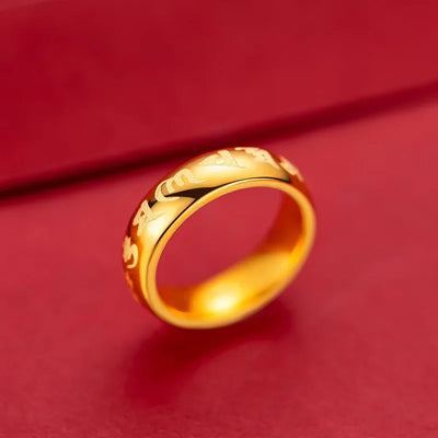 9999 real gold 24K yellow gold Six-character mantra ring Daming mantra for men and women couples ring