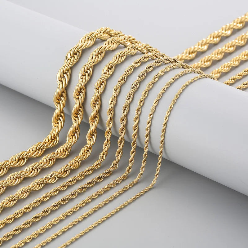 304 Stainless Steel Twist Rope Chain Necklace for Men Women PVD Gold Plated 2 3 4 5mm Width Accessories Wholesale