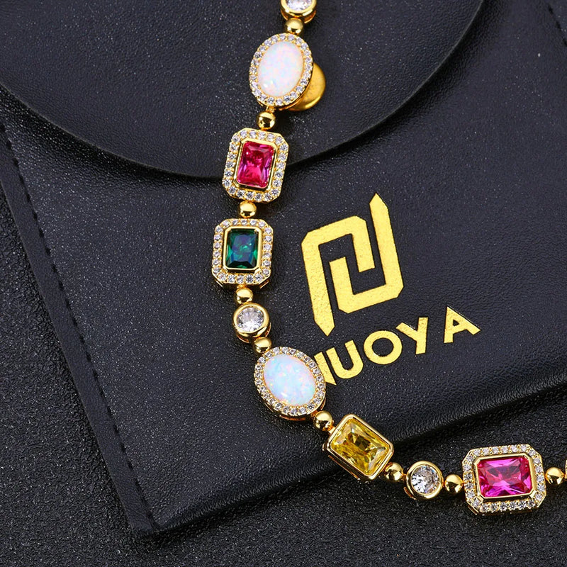 18k Gold Plated Multi Color Bracelet Geometric Cut Cubic Zirconia Women Fashion Bracelet Luxury Opal Diamond Chain