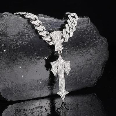 Men's Women Hip Hop Letter Iced Out Cross Sword Necklaces 13mm Width Rhombus Cuban Chains HipHop Pendant Necklace Charm Jewelry