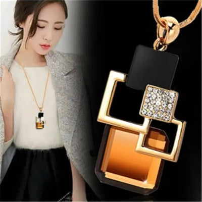 Fashion Women Collier Femme Crystal Gray Blue Color Geometric Statement Colar Long Necklaces&Pendants for Jewelry Bijoux