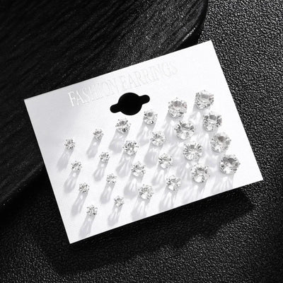 New 12 Pair/Pack White Shiny Wedding Stud Earrings Set For Women Men Crystal Jewelry Accessories Oorbellen Jewelry Earrings