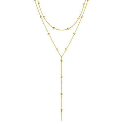 Golden Plated Lariat Necklace for Women Fashion Double Laryered Long Chain Drop Pendant Choker Necklaces Fashion Gifts