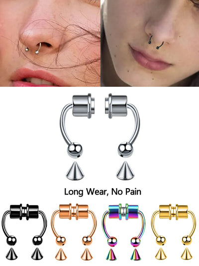 2Pcs or 5Pcs Magnet Nose Ring Stainless Steel Horseshoe Ring Nose Clip Non-pierced Nose Hoop Magnetic Nose Nail piercing nariz