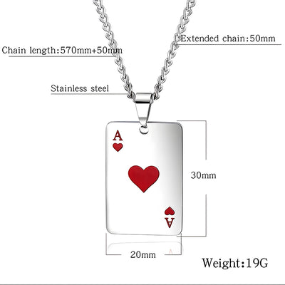 New Hip Hop Stainless Steel Poker Card Ace of Spades Necklace For Women Men Pendant Chain Playing Cards Jewelry Ace of Hearts