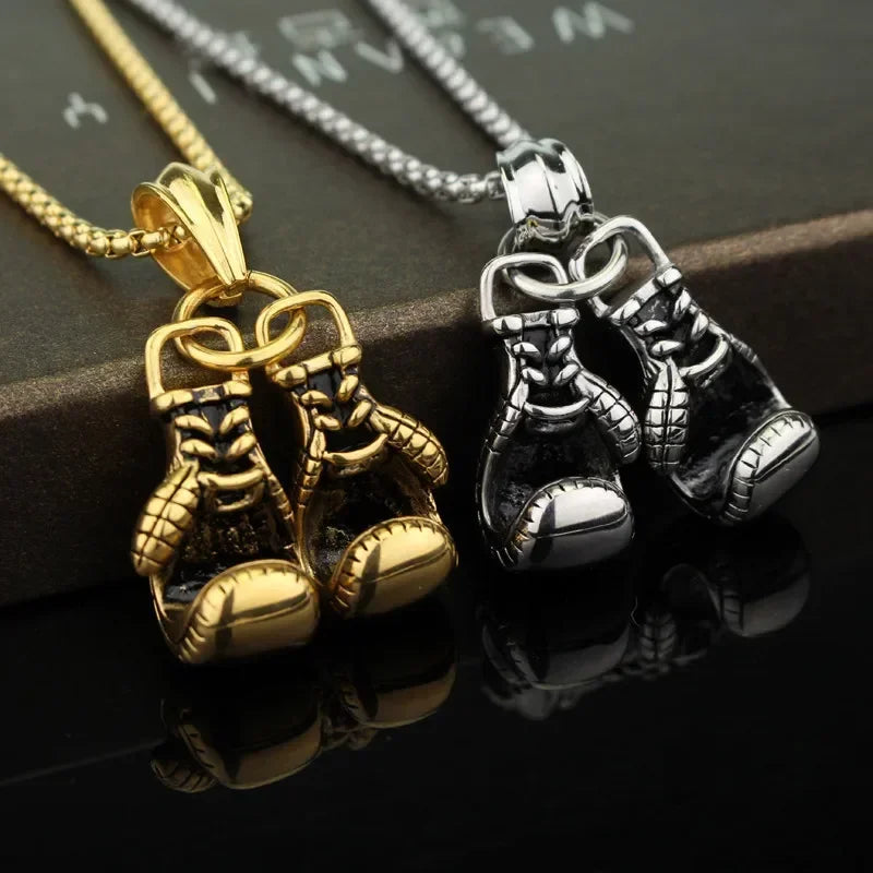 Collares Con Colgante Sport Fitness Shape Jewelry Double Boxing Glove Pendant Necklace Men Hiphop Chain Necklace Male Jewellery