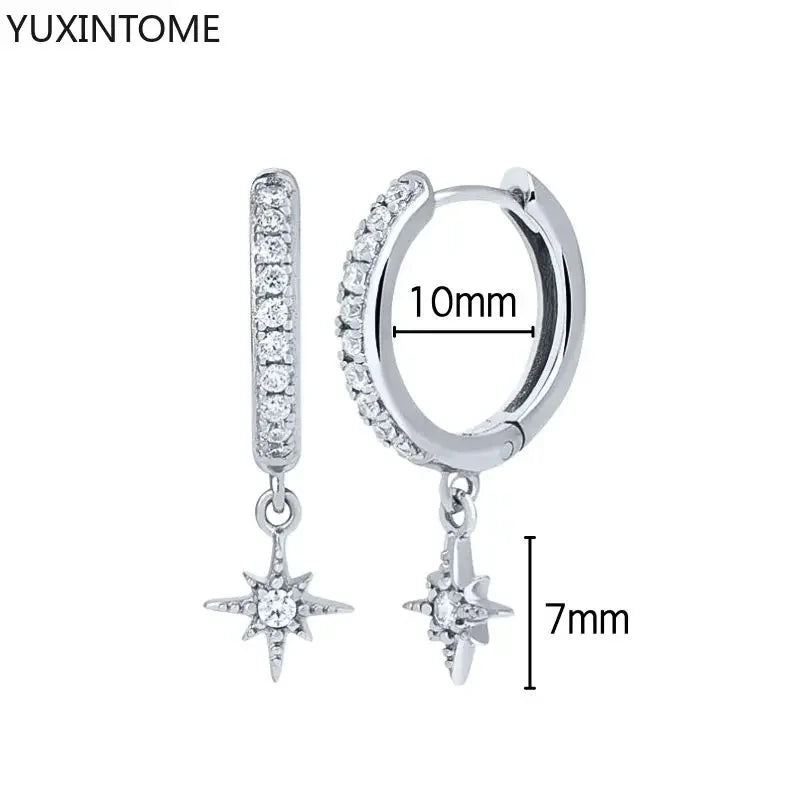 925 Sterling Silver Ear Needle Fashion Hoop Earrings White Crystal Luxury Women&