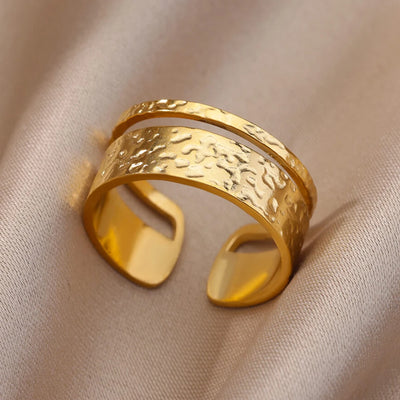 Stainless Steel Rings For Women Men Gold Color Hollow Wide Open Ring Female Male Fashion Wedding Party Finger Jewelry Gift 2024