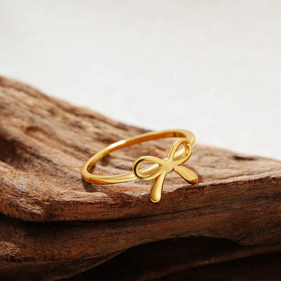 Dainty Gold Plated Bow Rings for Women Mother Daughter Friendship Ribbon Knot Ring Aesthetic Bowknot Wedding Bands Jewelry Gift