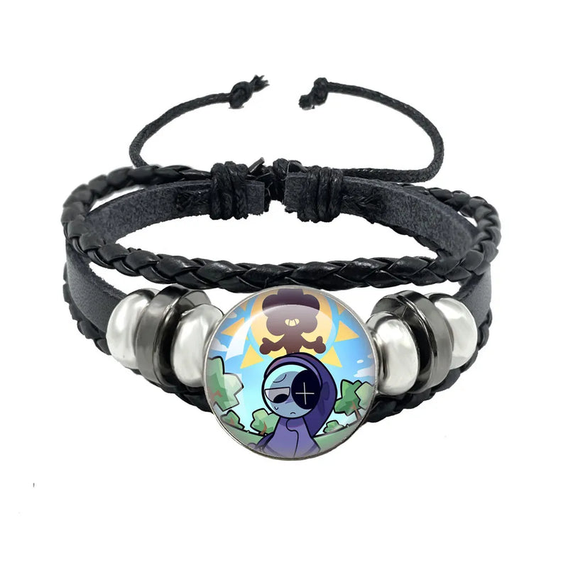 Horror Game Dandys World Astro Black Rope Button Leather Bracelet Goob Pebble Meme Kawaii Glass Cabochon Bracelet Friend jewelry