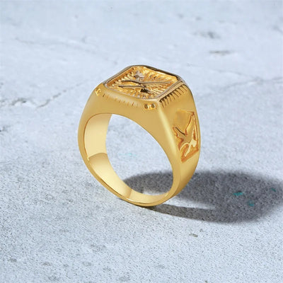 Bald Eagle Signet Ring For Men Gold Plated Bird Stamp Bird Rings Stainless Steel Hawk Band Jewelry