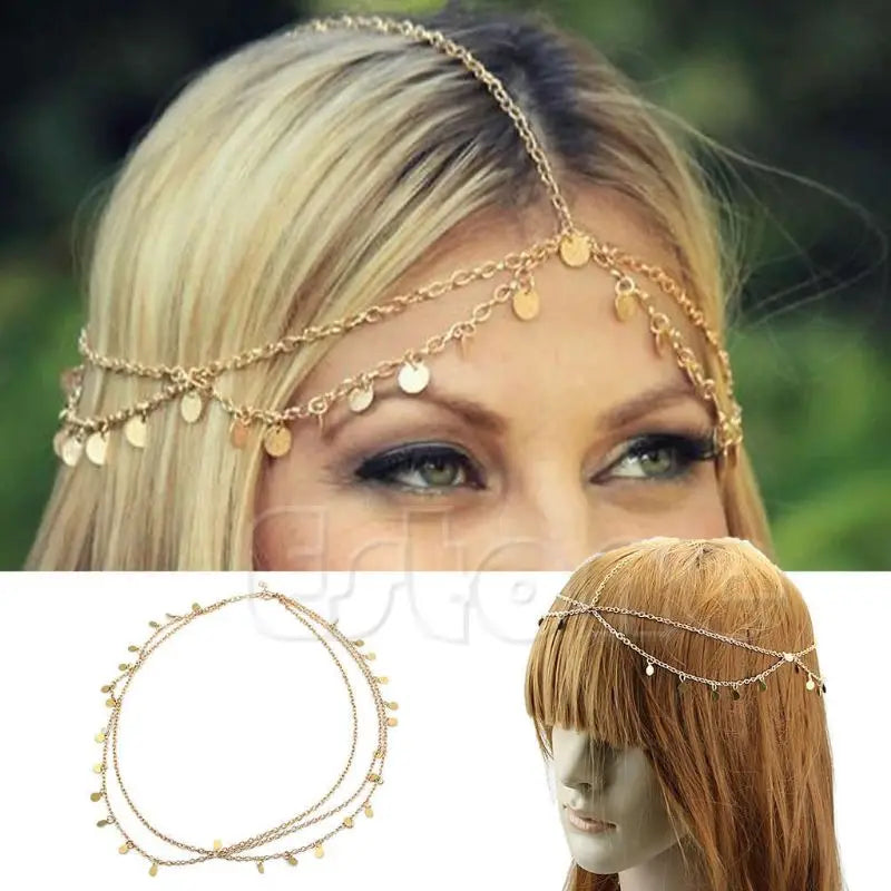 Bohemian Fashion Women Metal Head Chain Jewelry Headband Head Piece Hair Band