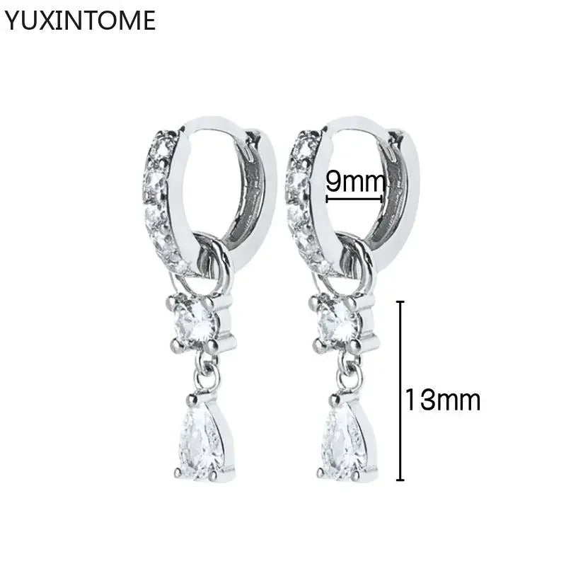 925 Sterling Silver Ear Needle Fashion Hoop Earrings White Crystal Luxury Women&