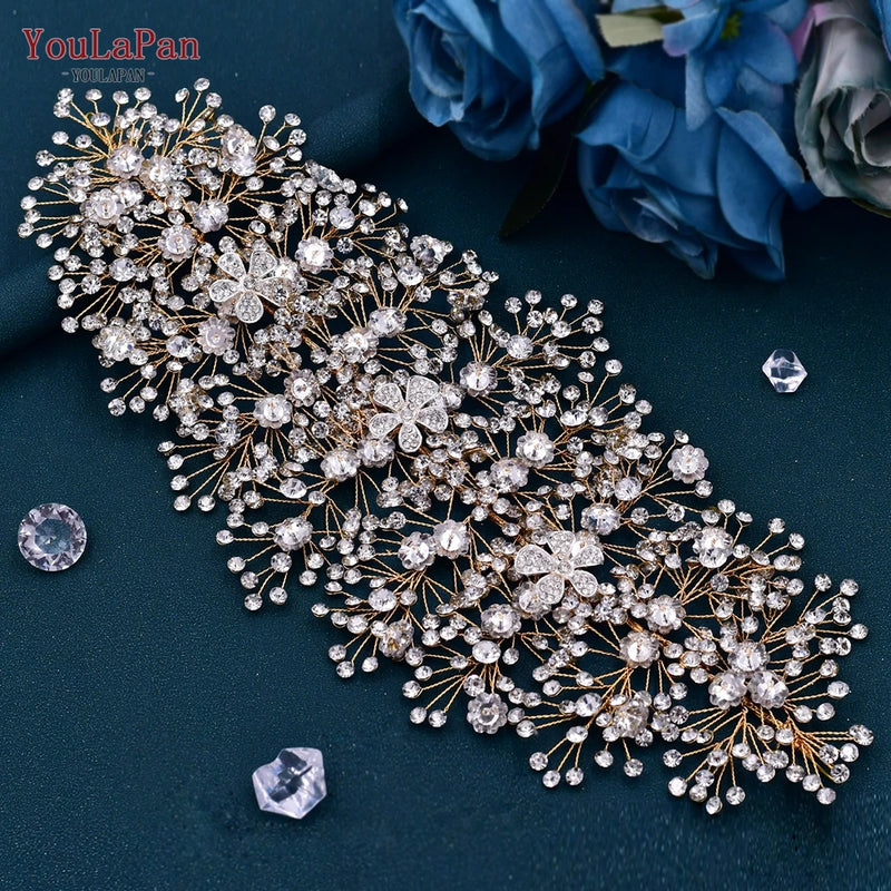 TOPQUEEN Bride Rhinestone Headband Earring Set Luxury Crystal Wedding Headband Wholesale Headpieces Hair Accessories HP240