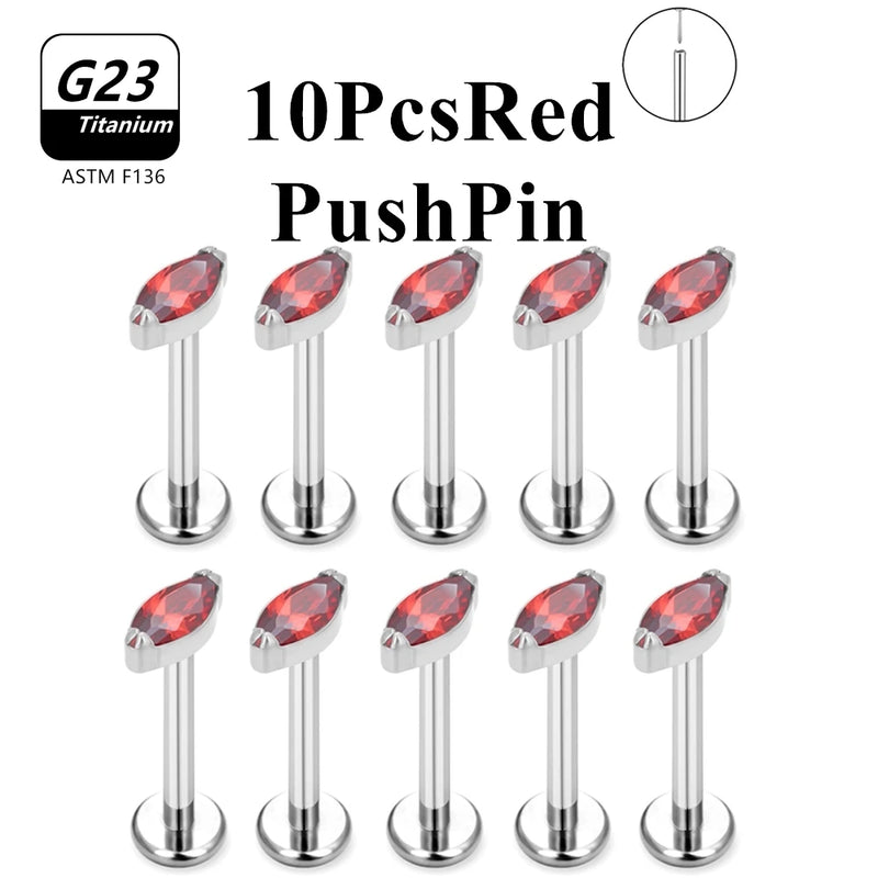 Wholesale Lot10PCS G23 Titanium Internally Threaded Push Pin Body Piercing Jewelry Nose Ring Earrings Stud CZ Ear Helix Pierc