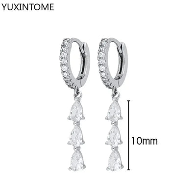 925 Sterling Silver Ear Needle Fashion Hoop Earrings White Crystal Luxury Women's Silver Earrings Wedding Women's Jewelry Gift