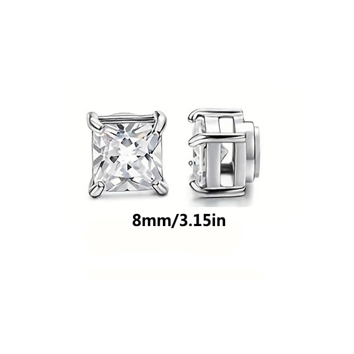 Dazzling square zirconia magnetic earrings ,Ear Clip Earrings For Men Without Ear Holes- sparkling earring jewelry - elegant