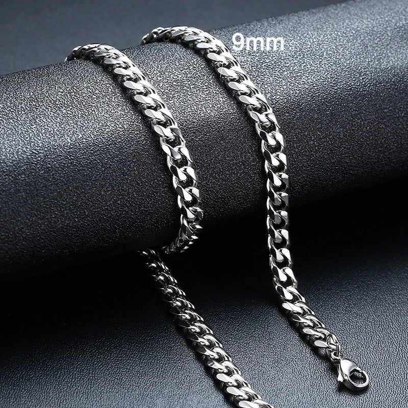 3-11mm Cuban Chain Necklaces for Men Women,Punk Stainless Steel Curb Link Chain Collar,Jewelry Gift for Dad Husband BFF Birthday