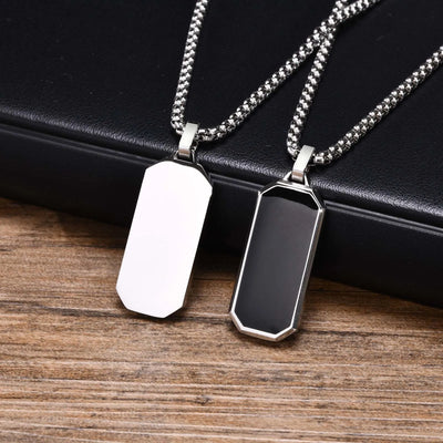 Casual Black Enamel Necklaces for Men,Waterproof Stainless Steel Square Pendant Necklace,Simple Fashion Male Collar Jewelry Gift