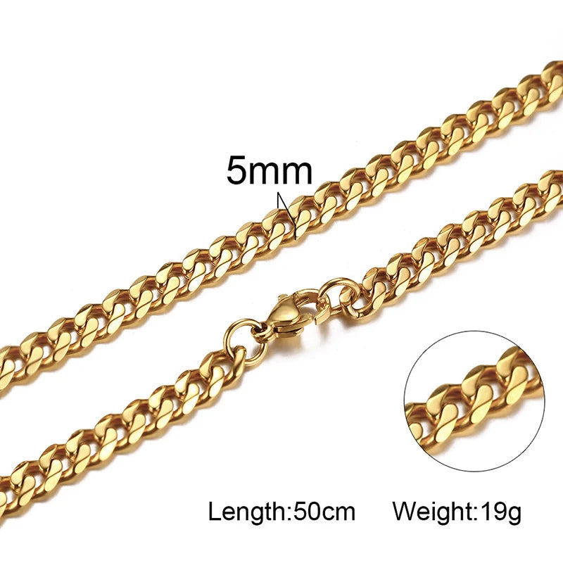 3-11mm Cuban Chain Necklaces for Men Women,Punk Stainless Steel Curb Link Chain Collar,Jewelry Gift for Dad Husband BFF Birthday