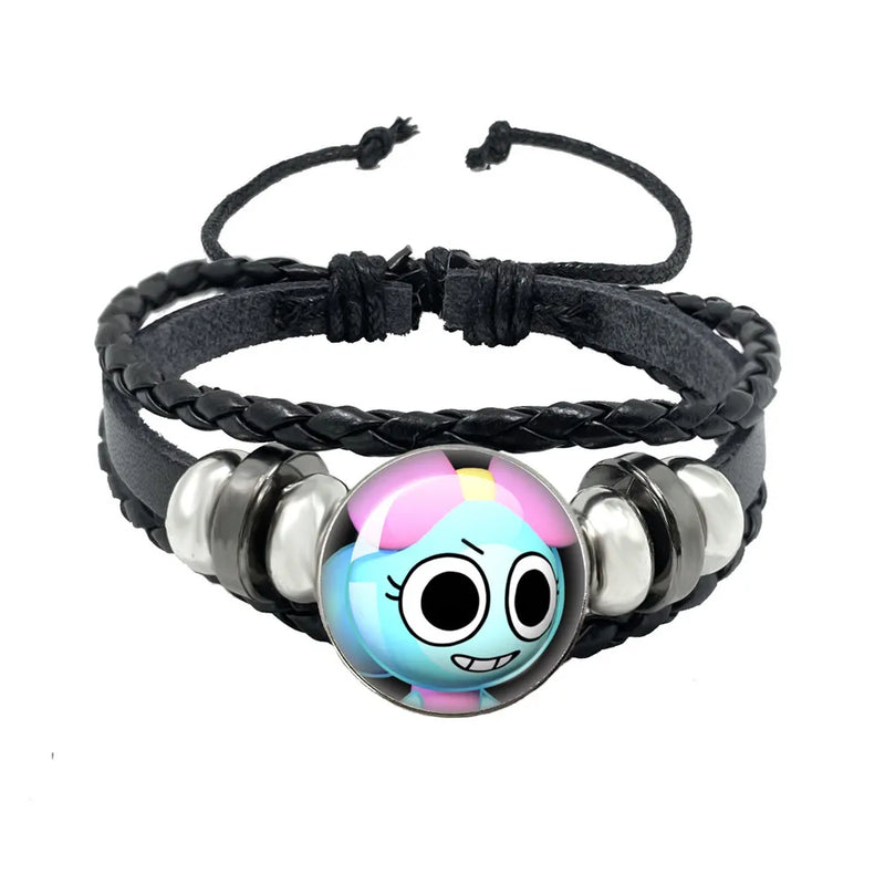 Horror Game Dandys World Astro Black Rope Button Leather Bracelet Goob Pebble Meme Kawaii Glass Cabochon Bracelet Friend jewelry