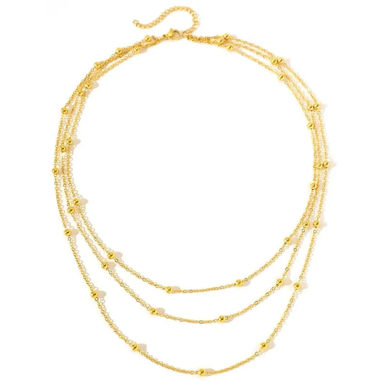 Bohemian Metal Multi-layered Round Beads Choker Necklace For Women Fashion Gold Color Clavicle Chain Necklace Jewelry Gifts