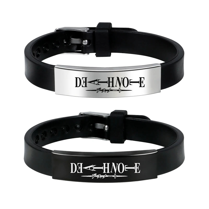 Anime Dea-th No-te Black Silicone Cuff Bangle Stainless Steel Bracelets Gift Jewelry for Women and Men Fans Collection