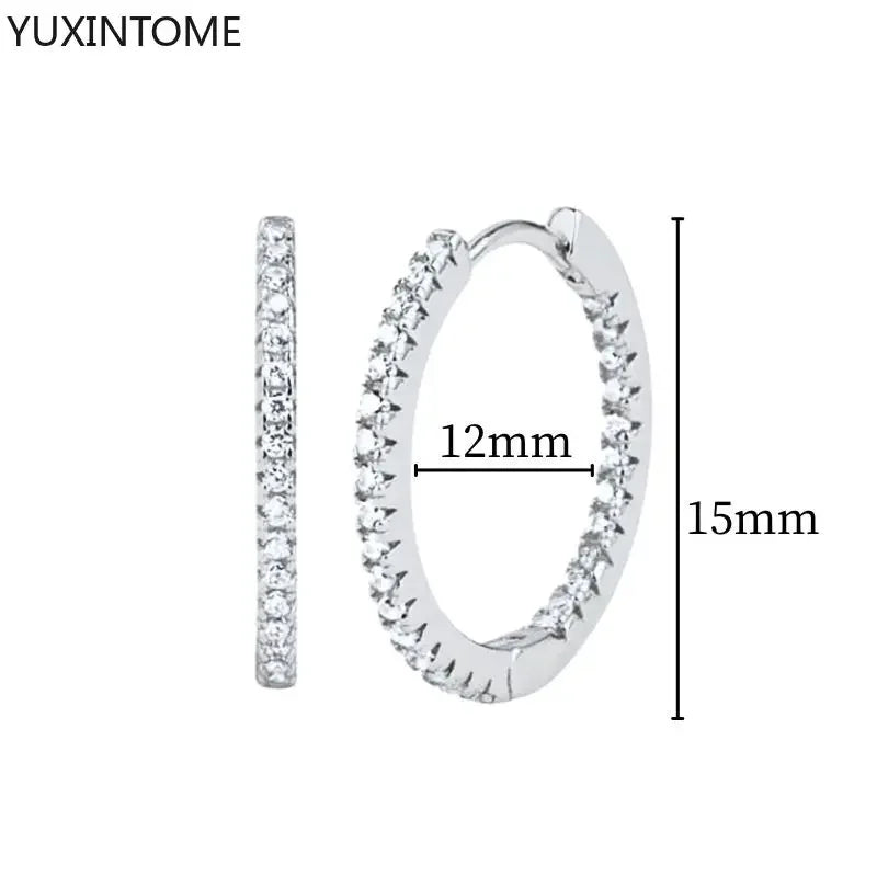 925 Sterling Silver Ear Needle Fashion Hoop Earrings White Crystal Luxury Women&