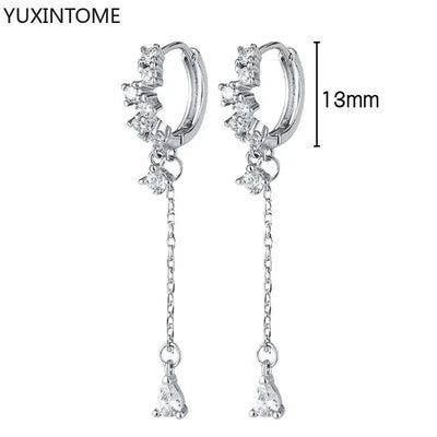 925 Sterling Silver Ear Needle Fashion Hoop Earrings White Crystal Luxury Women's Silver Earrings Wedding Women's Jewelry Gift