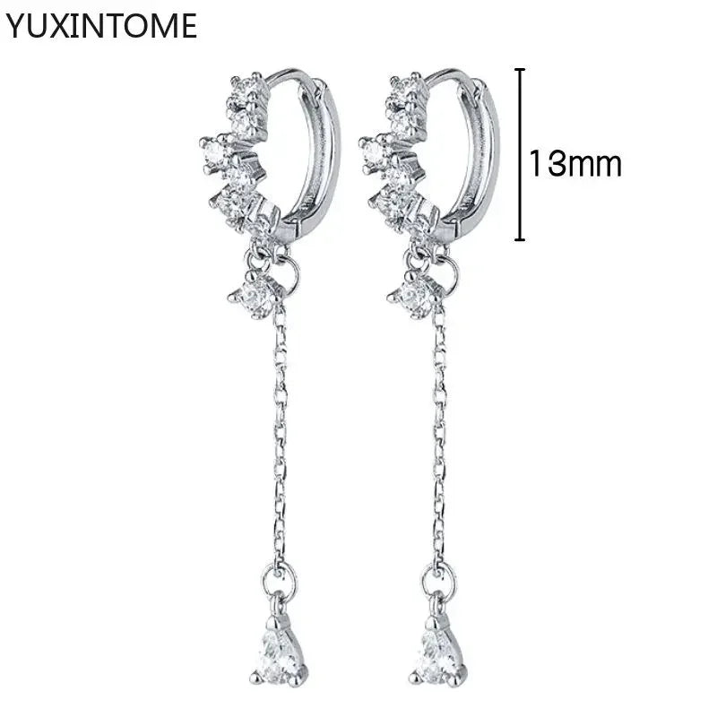 925 Sterling Silver Ear Needle Fashion Hoop Earrings White Crystal Luxury Women&