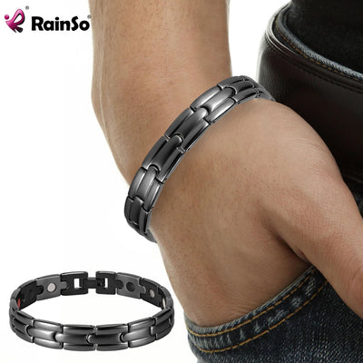 Rainso Magnetic Bracelet Health Bio Energy Bracelet For Men Relief Pain Stainless Steel Bracelet 4in1 Elements Fine Jewelry