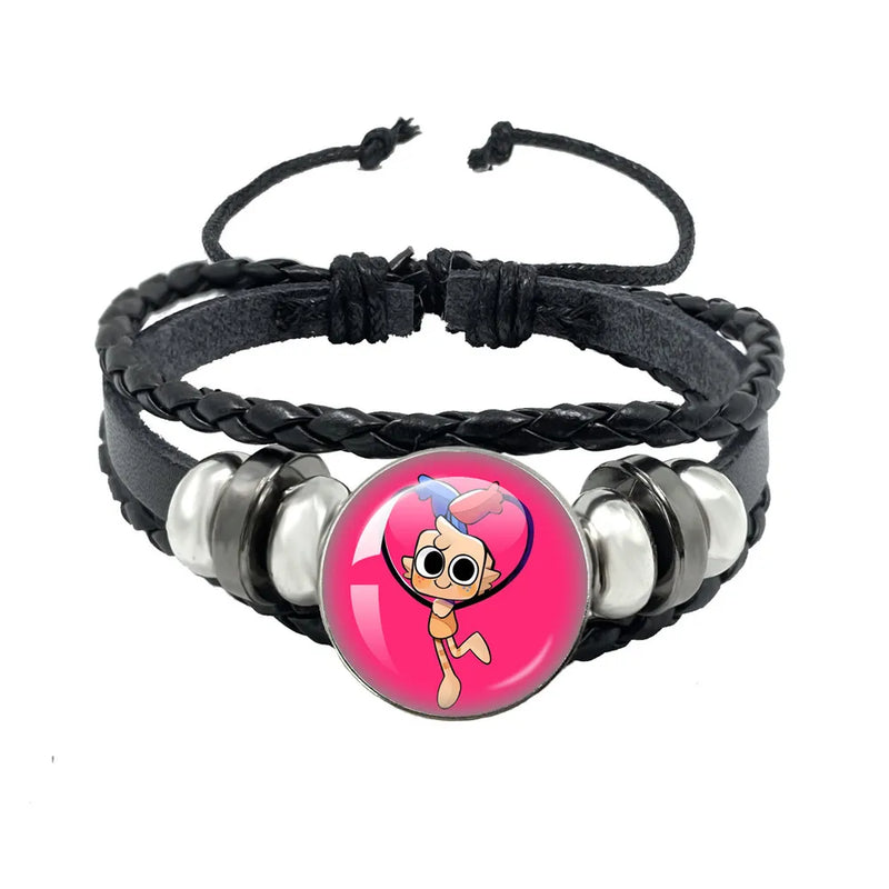 Horror Game Dandys World Astro Black Rope Button Leather Bracelet Goob Pebble Meme Kawaii Glass Cabochon Bracelet Friend jewelry