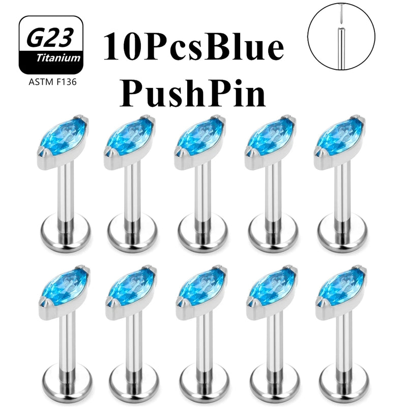 Wholesale Lot10PCS G23 Titanium Internally Threaded Push Pin Body Piercing Jewelry Nose Ring Earrings Stud CZ Ear Helix Pierc