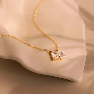 New Fashion CZ Square&Waterdrop Zircon Pendant Necklace for Women 18K Gold Plated Clip Chain Necklace Wedding Party Jewelry