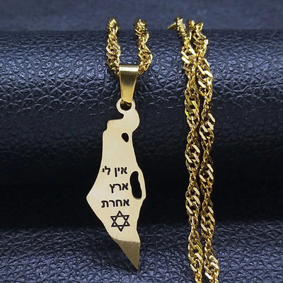 Israel Map Country Pendant Necklace for Women Men Stainless Steel Silver Color Magen Jewish Star of David Hebrew Chain Jewelry