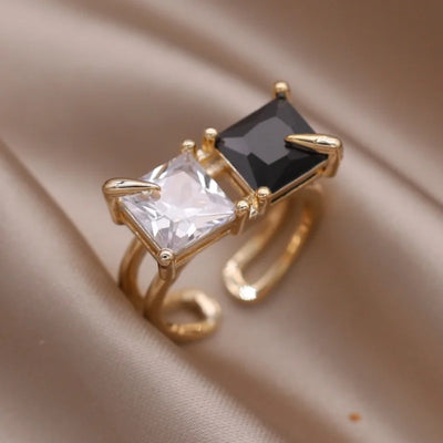 Korea's new fashion jewelry 14K gold plated simple double love crystal ring elegant women's daily opening ring accessories