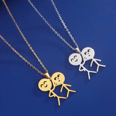 Teamer Hip Hop Middle Finger Stickman Necklace Rock Punk Funny Doodle Pendant Necklace for Women Men Trend Jewelry Gift