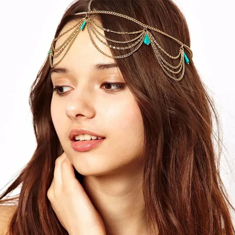 Trendy Forehead Punk Hair Jewelry Crystal And Pearl Tassels Headpieces Flower Chain Headbands For Women Girls Wedding