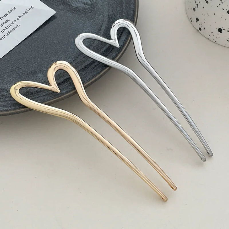 Korean New Hairpin Hair Sticks Heart Geometric Metal Trendy Metal Hair Accessories Headwear Hairstyle For Women Girls Jewelry