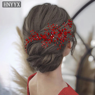 HNYYX Bridal Wedding Hair Accessories Red Rhinestone Headpieces Leaf Shaped Hair Vine Ladies Girls Holiday Tiara Gift A225