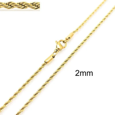 304 Stainless Steel Twist Rope Chain Necklace for Men Women PVD Gold Plated 2 3 4 5mm Width Accessories Wholesale