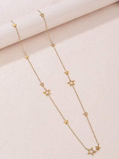 1 ladies 18K gold-plated stainless steel hollow square round rectangular star long necklace sweater chain dating gift