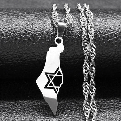 Israel Map Country Pendant Necklace for Women Men Stainless Steel Silver Color Magen Jewish Star of David Hebrew Chain Jewelry