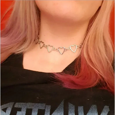 Independent Gothic Metal Hollow Connecting Heart Neck Chains Choker Collar Necklace Women's Egirl Cosplay Aesthetic Jewelry