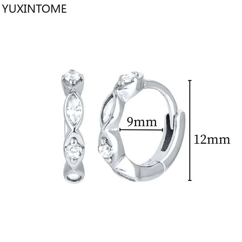 925 Sterling Silver Ear Needle Fashion Hoop Earrings White Crystal Luxury Women&